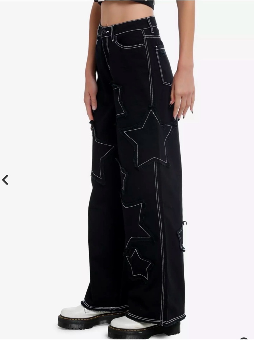 Hot Topic Black Frayed Star Patch Wide Leg Pants Size 7 - Picture 4 of 10